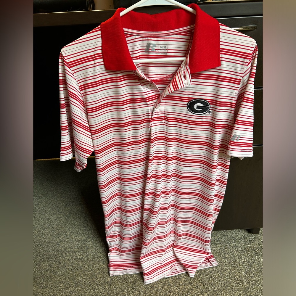 Mens Georgia Bulldogs Striped Red Polo Size M